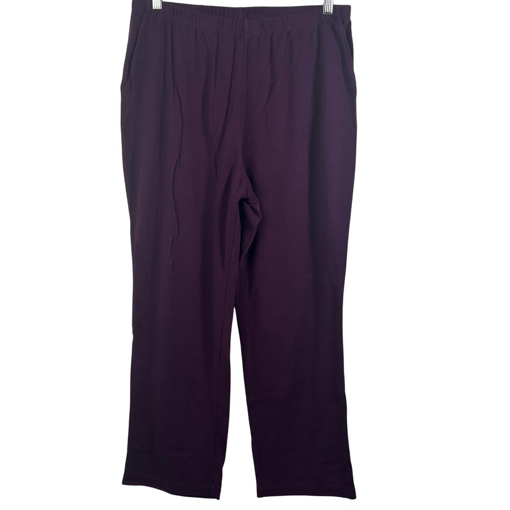 Lands End Womens Fit 3 Purple Cotton Knit Elastic Waist Straight Leg Pants Large